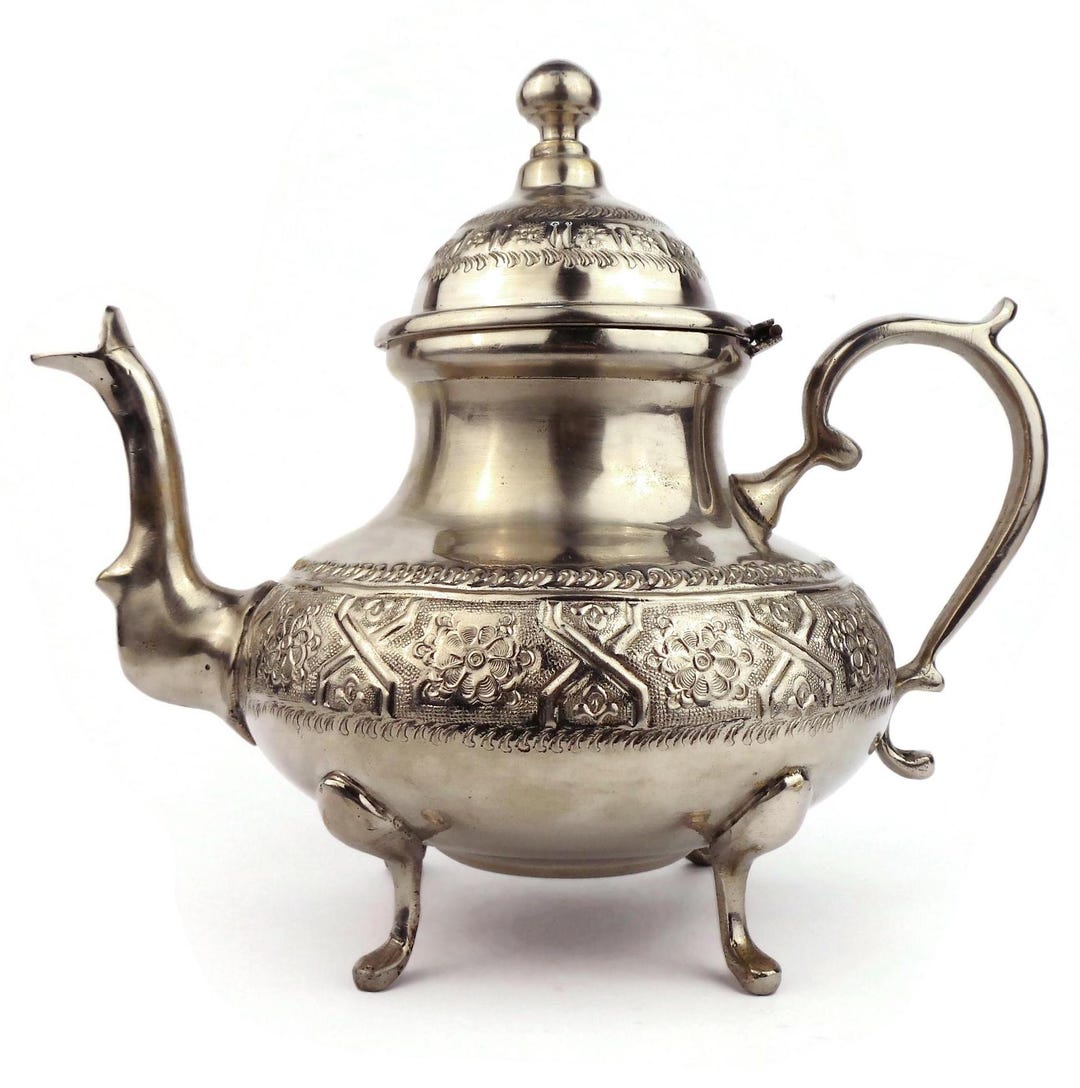 Vintage Moroccan Teapot, Metal Pot With Arabic Ornate, Tea Serving