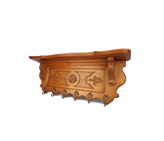 Carved wood coat rack shop