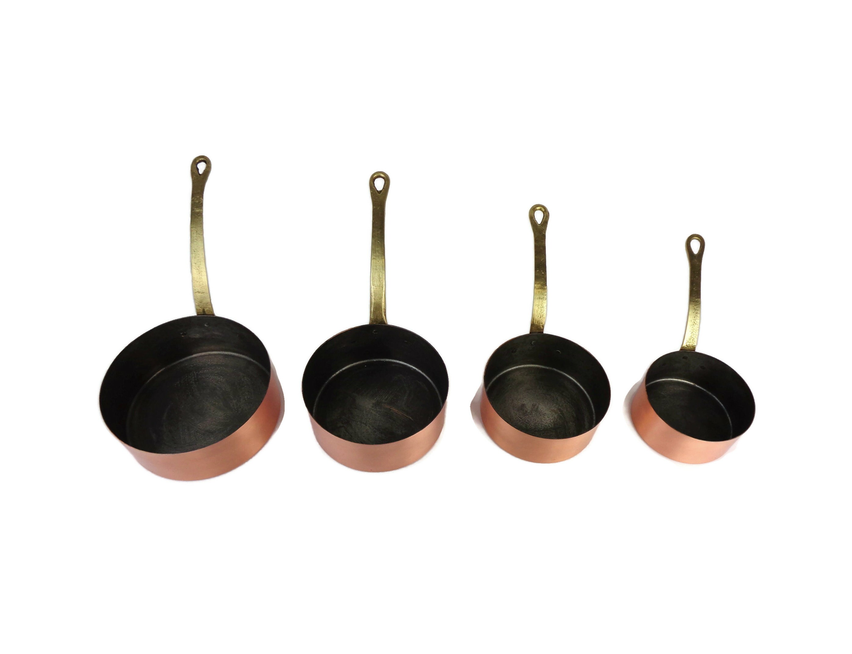 Vintage Copper Saucepan Set of 4 With Brass Handles Copper Etsy