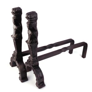 Morillos de chimenea del siglo XX, morillos de hierro antiguos, morillos extragrandes para chimenea, decoración para chimeneas, accesorios para chimeneas