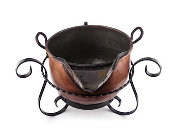 Antique Copper Cauldron, Handmade Copper Planter With Iron Stand