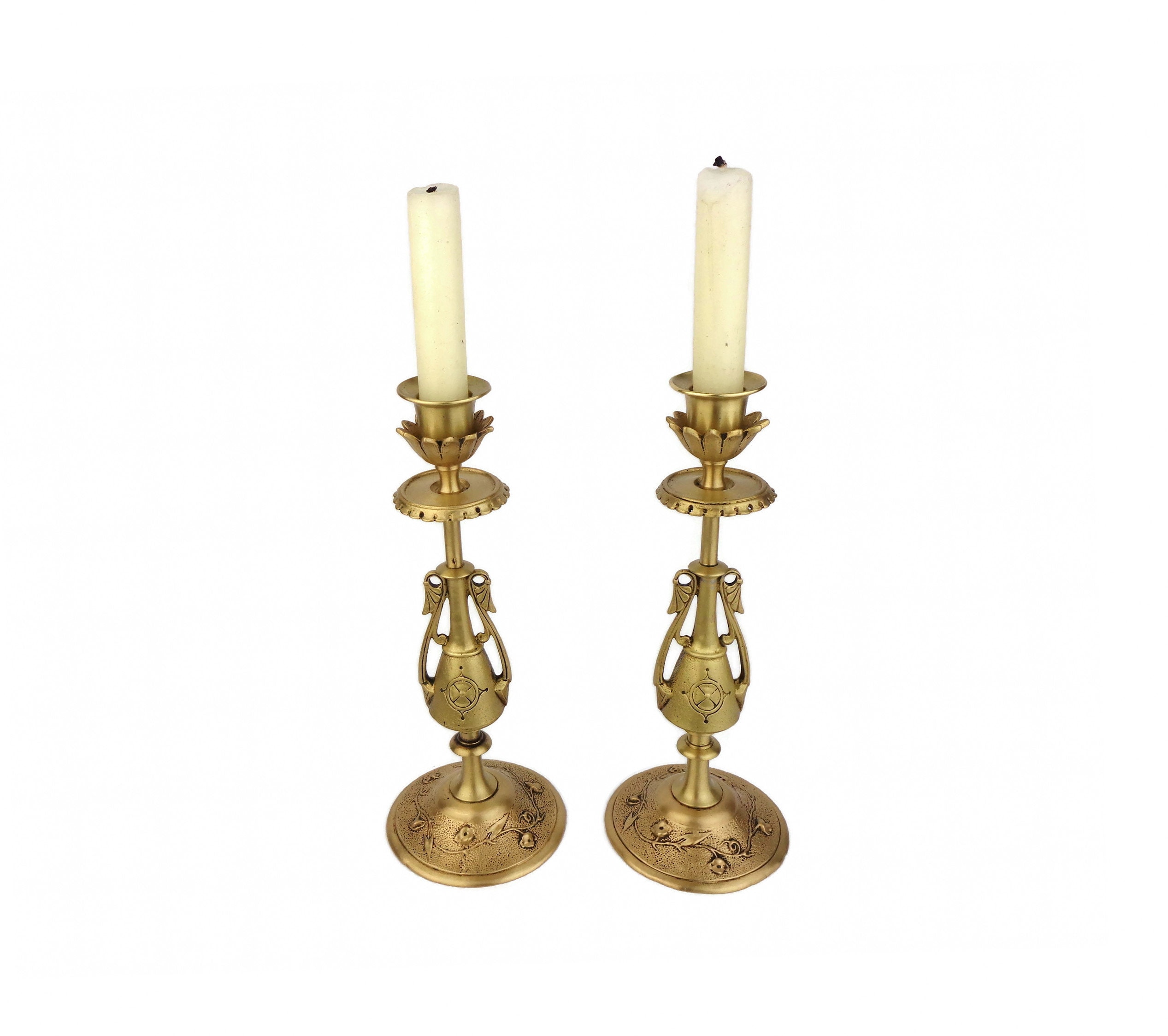 Antique Candle Holder Set Pair Brass Candle Holders Vintage Etsy