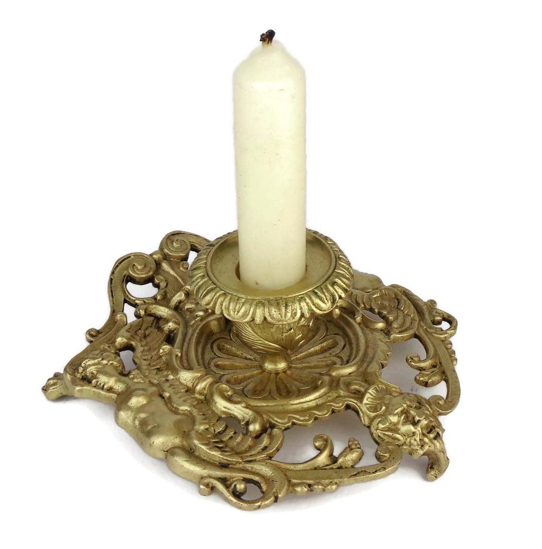 Bougeoir En Laiton Du XXe Siècle - Hauteur 20 Cm - Décoration Art Doré