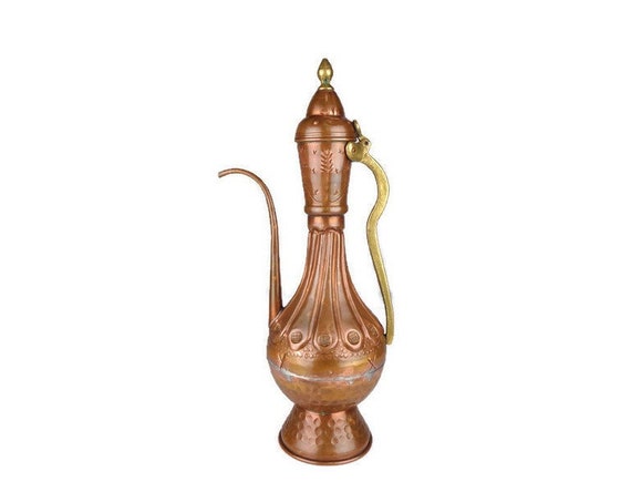 1800s Handmade Copper Watering Pot 19th Century Large Copper Pitcher Antique Islamic Copper Ewer