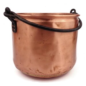 Antique Copper Cauldron, French Copper Cauldron, Handmade Copper Cauldron, French Fireplace Decor, Firewood Pot With Iron Handle