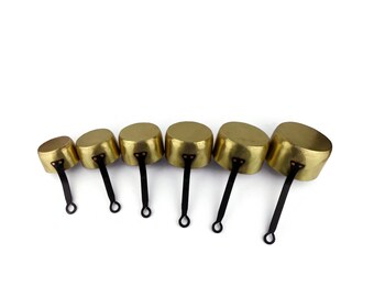 Juego de 6 cacerolas de latón vintage, juego de cocina de latón, juego de utensilios de cocina