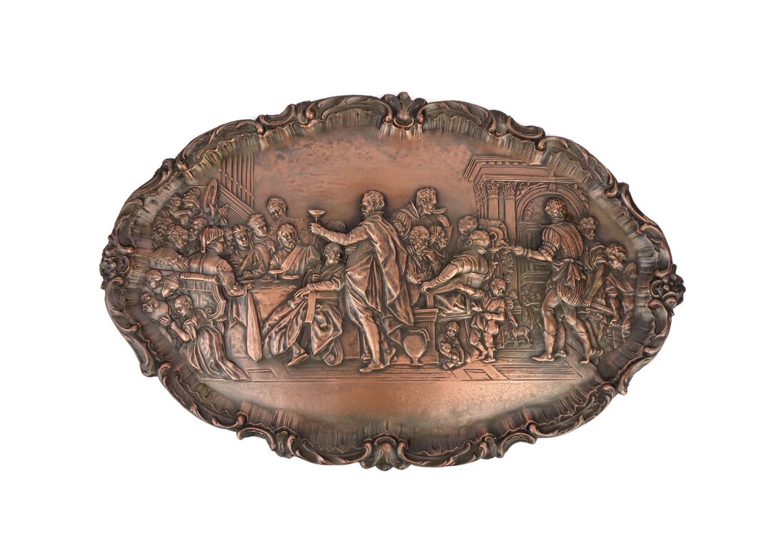 Antique Wall Plaque, Copper Wall Frieze, Copper Picture, the Weddings