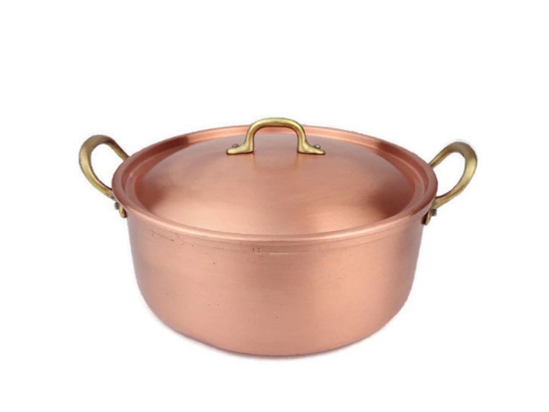 Vintage Copper Cooking Pot With Brass Handles, Copper Cookware Pot With