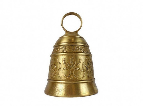 Antique Brass Bell, Large Brass Bell, Brass Temple Bell, Large Church Bell,  Engraved Brass Bell 