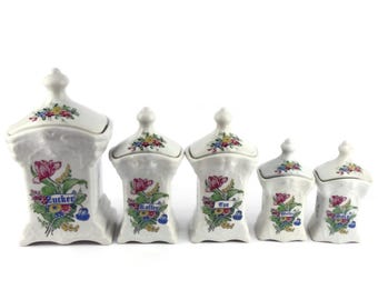 Vintage Gewürzdosen Set, Gewürz Aufbewahrungsbox Set, Delft Aufbewahrungsdosen Set 5 Stück