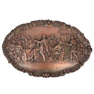 Antique Wall Plaque, Copper Wall Frieze, Copper Picture, The Weddings of Cana