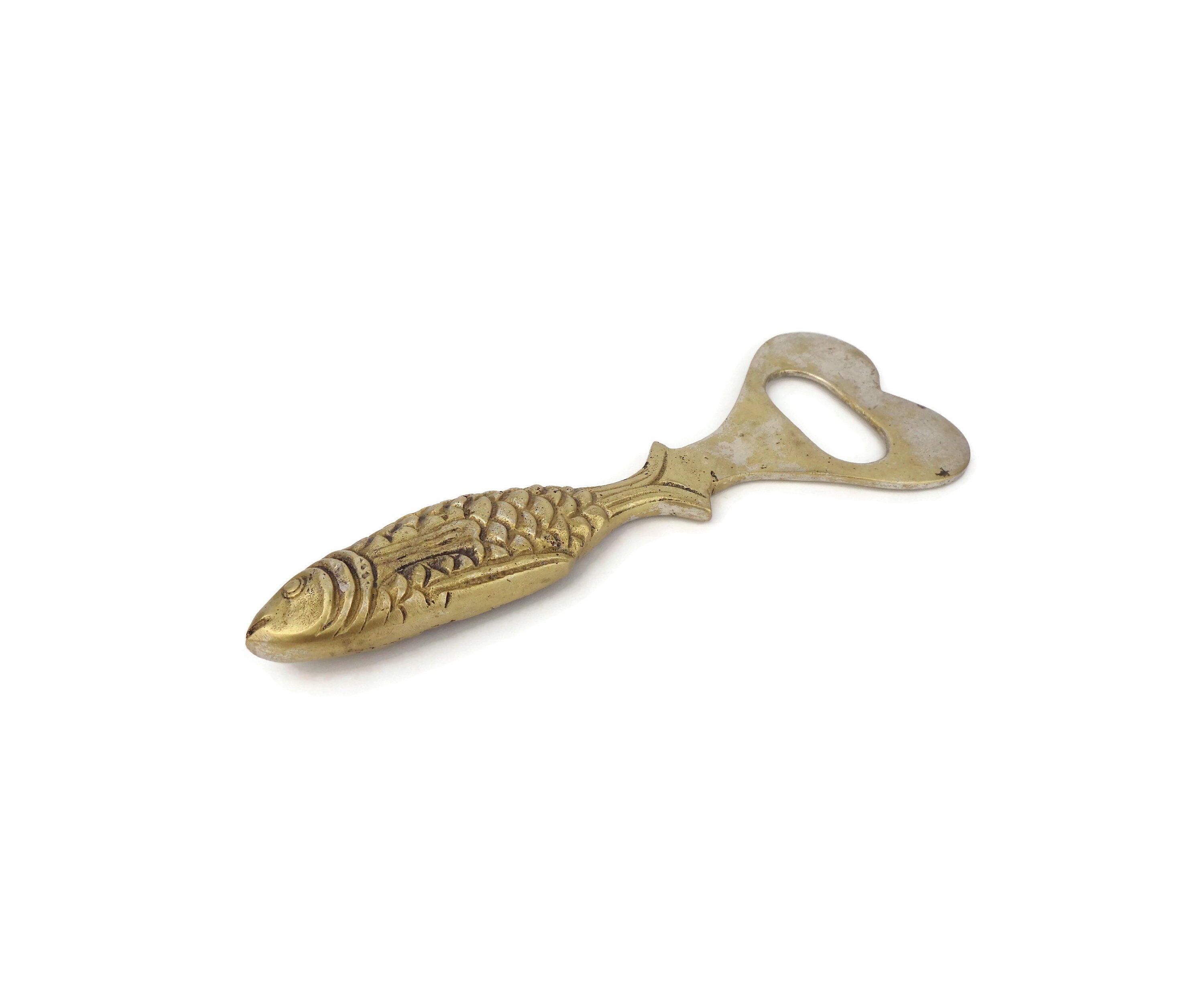 Antique Brass Bottle Opener, Vintage Bottle Opener With Fish Handle, Collectible Bottle Opener