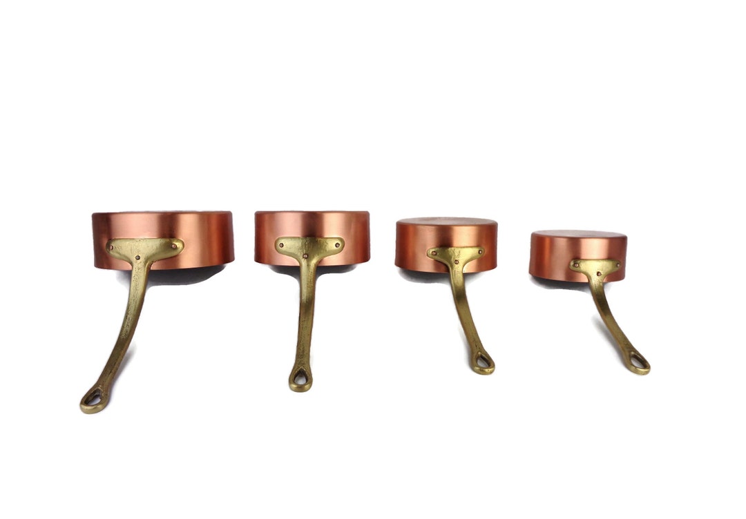 Vintage Copper Saucepan Set of 4 With Brass Handles, Copper Cooking Set