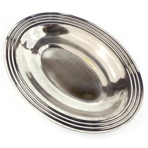 Vintage French Silver-Plated Serving Tray, Brass Oval Platter, Rustic Decor