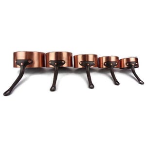 Vintage Copper Saucepan Set of 5 With Iron Handles, Copper Cooking Set, Copper Cookware Set
