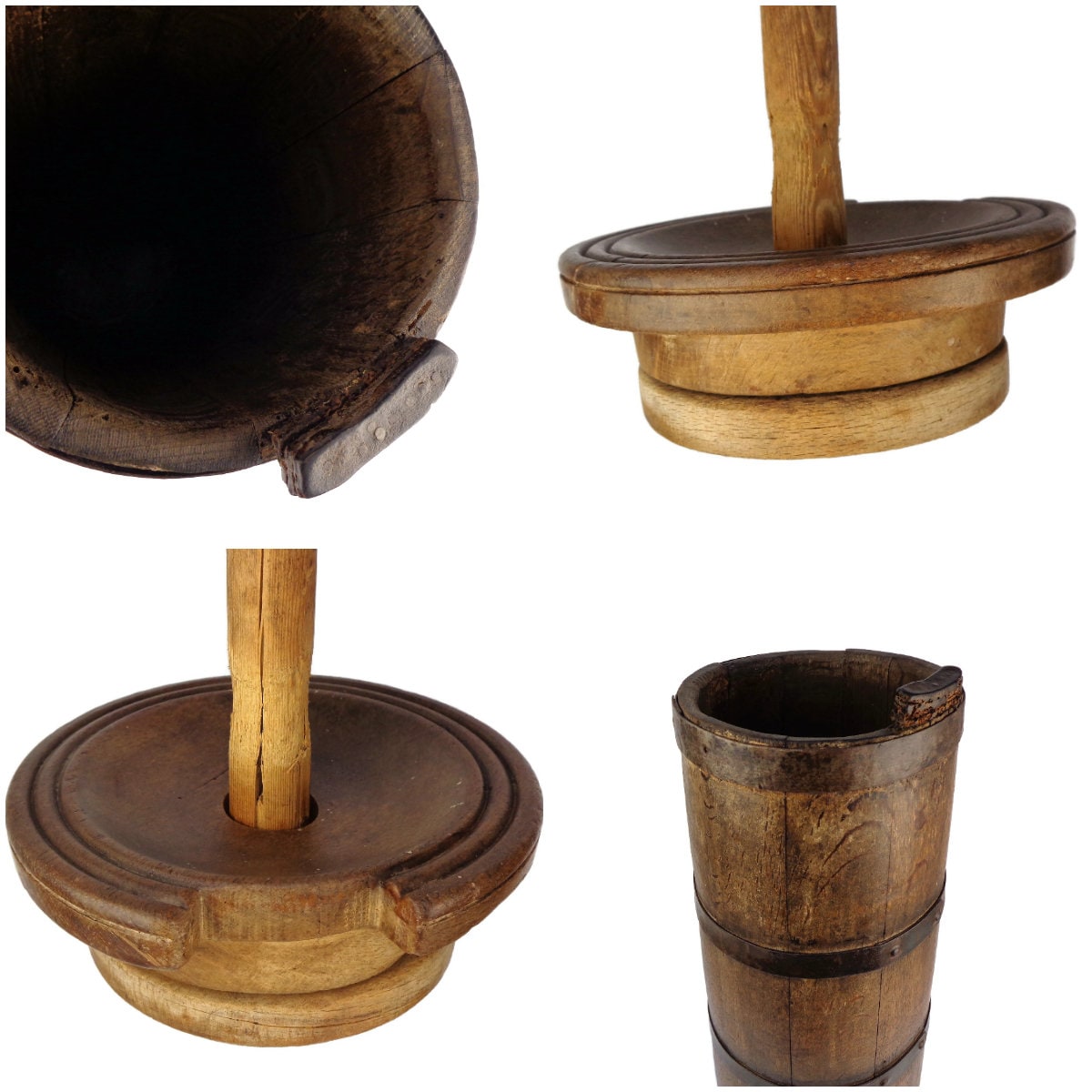 ヴィンテージ木製プランジャーバターチャーン、手作り木製プランジャー