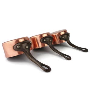 Vintage Copper Saucepan Set of 3 With Iron Handles, Copper Cooking Set, Copper Cookware Set