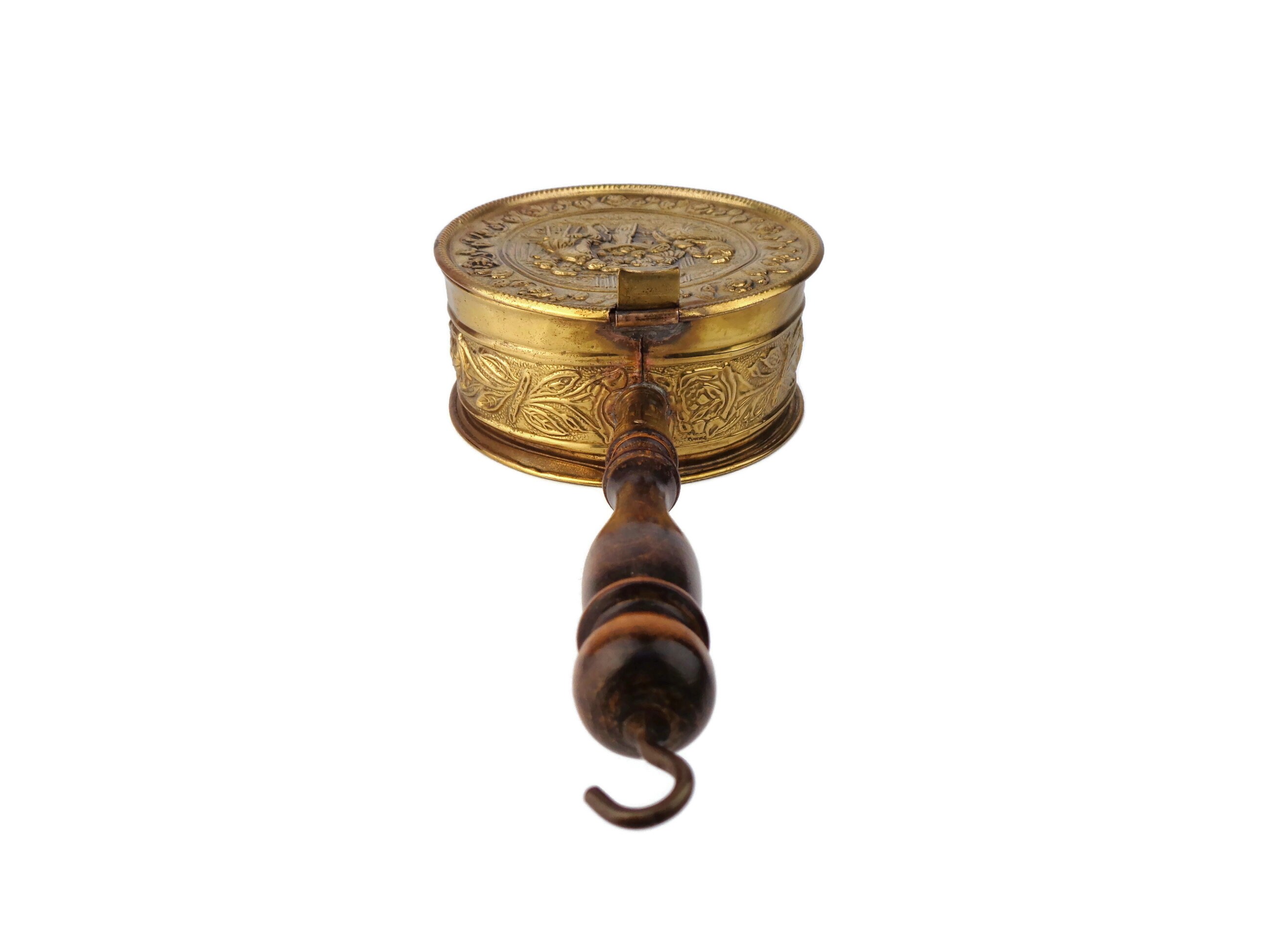 Antique Bed Warmer, English Bed Warmer, Brass Bed Warmer With