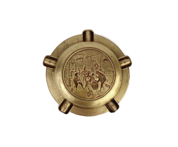 Antique Brass Ashtray, Vintage Brass Ashtray, Solid Brass Ashtray