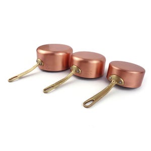 Vintage Copper Saucepan Set of 3 With Brass Handles, Copper Cooking Pans, Copper Cookware