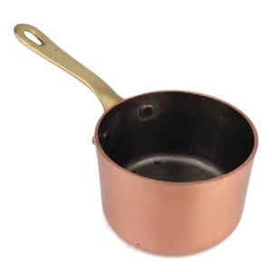 Small Solid Copper Saucepan With Brass Handle, Vintage Copper Cooking Pan, Copper Cookware Pan