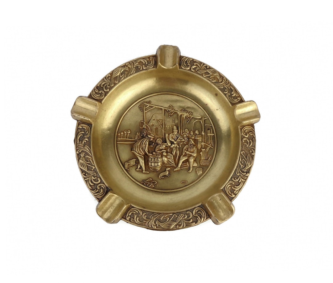 Antique Brass Ashtray, Vintage Brass Ashtray, Solid Brass