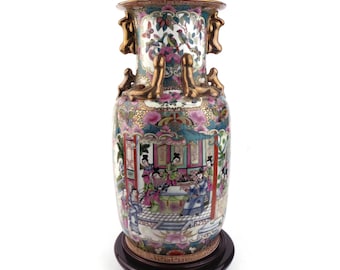 アンティークの大型中国製陶器花瓶、手描きの中国製陶器花瓶、大型中国
