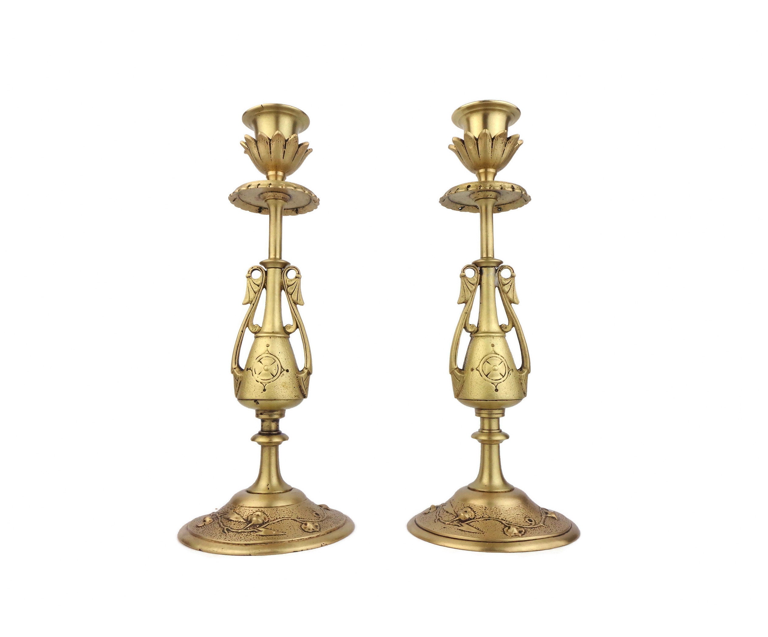 Antique Candle Holder Set Pair Brass Candle Holders Vintage Etsy
