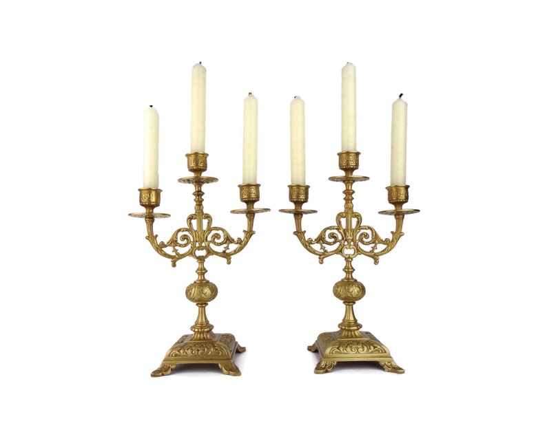 Antique Brass Candle Holder Set French Brass Candlestick Set Etsy