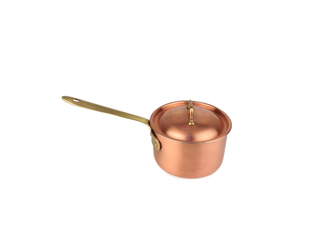 Vintage Copper Saucepan With Brass Handles, Copper Cooking Pan, Copper