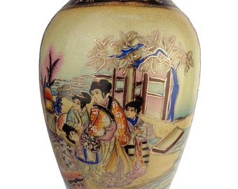 アンティーク薩摩陶器花瓶、手描き薩摩陶器花瓶、大きな中国陶器花瓶