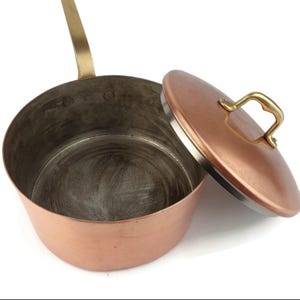 Vintage Copper Saucepan With Brass Handles and Lid, Copper Cooking Pan, Copper Cookware, Copper Lidded Cooking Pot