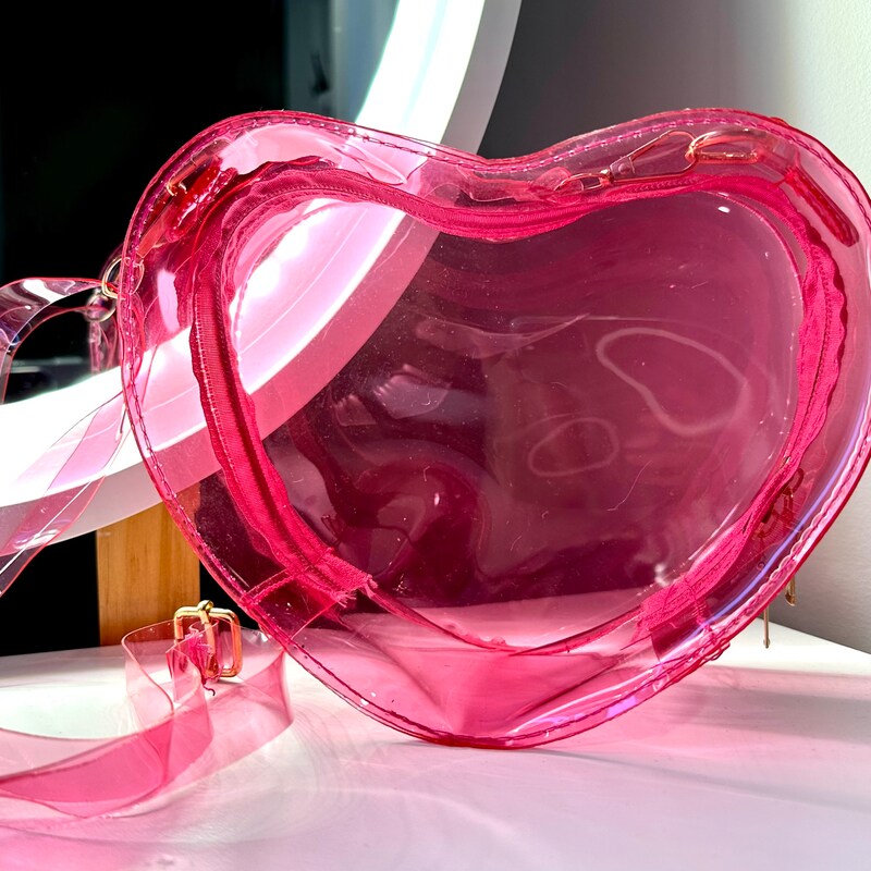 Transparent Heart Shape Handle Clutch W/pouch
