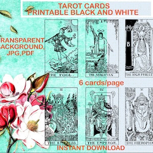 Cartas del Tarot PNG JPG PDF Imprimibles, Fondo transparente, Las 78 cartas, Descarga instantánea Rider-Waite en blanco y negro, Tarot digital