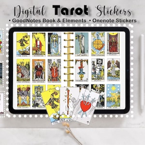 Mini pegatinas de tarot digitales, libro de pegatinas de tarot Goodnotes, elementos de pegatinas de tarot,  cartas de tarot digitales