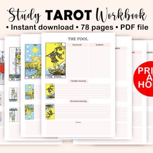 Wydrukowane strony do nauki Tarota, Tarot dla początkujących, Dziennik Tarota, Cyfrowy Tarot, Książka ćwiczeń Tarota