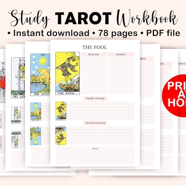 Printable Tarot Study Pages, Tarot for Beginners,  Tarot Journal, Digital Tarot, Tarot Workbook