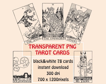 Rider-Waite Tarotkarten PNG: Schwarz weiss, transparent (Digitaler Download)