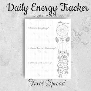 DAILY ENERGY Tarot Tracker Spread | Printable Tarot Worksheet| | Tarot Journaling | Instant Download| PDF file