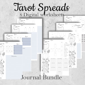 Tarotspreads, 8 AFDRUKBARE werkbladen voor journaling, direct downloaden, pdf-bestanden, digitale tarot, 13 pagina's