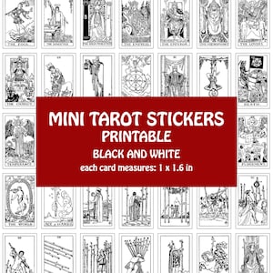 Adesivos de Tarô P/B, Diário de Tarô para Imprimir, Download Instantâneo, Baralho de Tarô Miniatura Rider-Waite, Estudo de Tarô, Tarô Digital