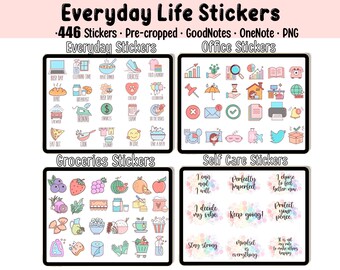 Everyday Life Digital Stickers, Office Stickers, Groceries Stickers, Self Care Stickers,Goodnotes Stickers, OneNote Stickers, PNG Stickers