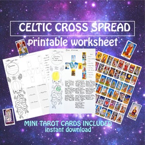 Hoja de Tarot imprimible con tirada de la Cruz Celta/Hoja de Tarot/Diario de Tarot/Mini pegatinas de Tarot incluidas/Descarga instantánea/Archivos PDF Tarot digital