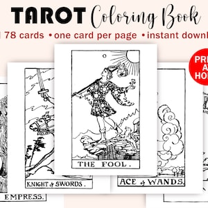 Libro para colorear de Tarot para imprimir, colorea tus propias cartas, diario de Tarot, descarga instantánea, tamaño carta