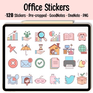 Office Digital Stickers: GoodNotes, OneNote, PNG (120 Stickers)