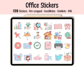 Office Digital Stickers: GoodNotes, OneNote, PNG (120 Stickers)