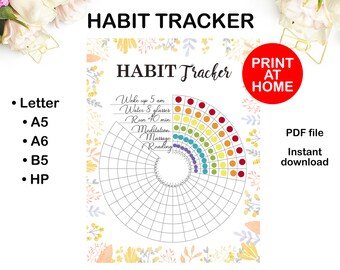 Habit Tracker Printable Round Chart, Circle Initiative Tracker