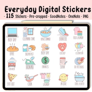 Everyday Life Digital Stickers, Daily Ipad Stickers, Pre-cropped Stickers, Goodnotes Stickers, OneNote Stickers, PNG, Planner Stickers