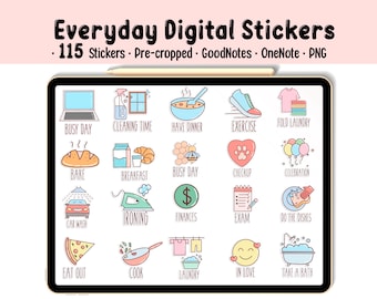 Everyday Life Digital Stickers, Daily Ipad Stickers, Pre-cropped Stickers, Goodnotes Stickers, OneNote Stickers, PNG, Planner Stickers