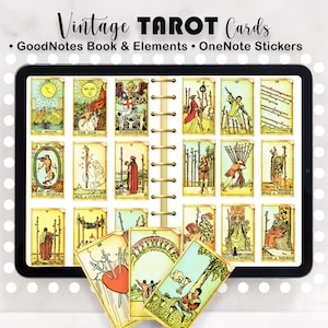 Adesivos de tarô vintage, livro e elementos de adesivos de tarô GoodNotes, adesivos de tarô OneNote, tarô digital, tarô para iniciantes, diário de tarô
